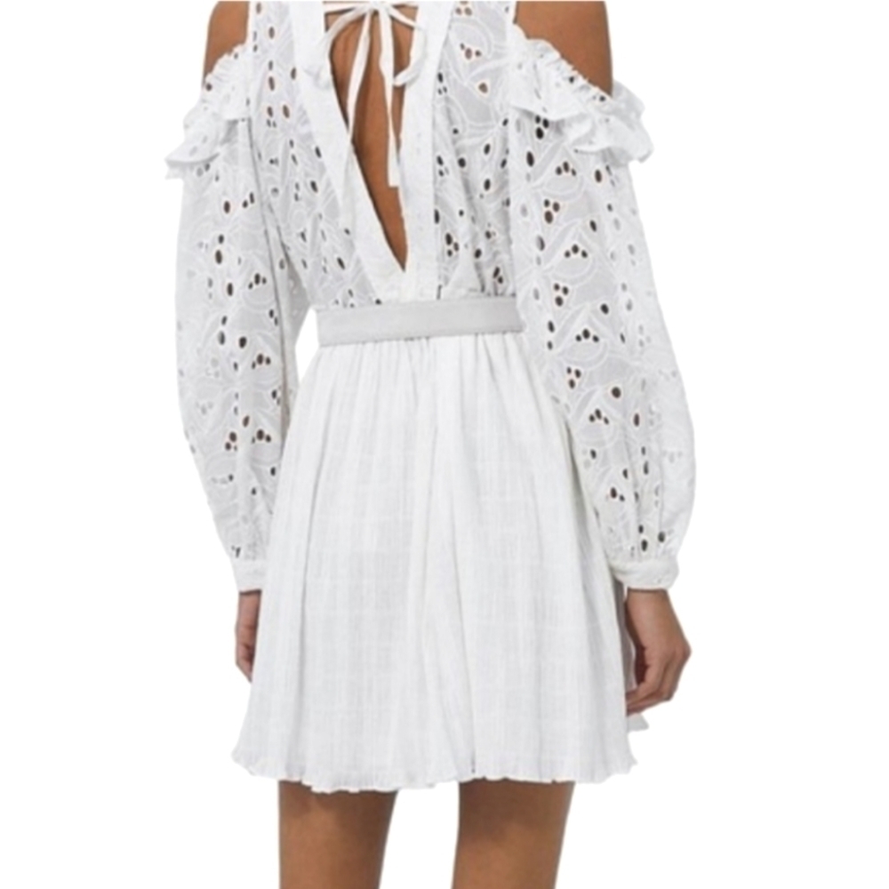 NWT IRO White Eyelet Ruffle Sleeve Dress - Size 42 / 10 - Picture 2 of 12